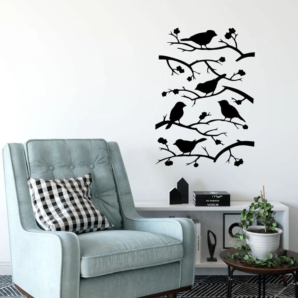 Wandtattoo Vögel auf Ast – Naturnahes Motiv mit Ästen & Blüten - Sunnywall - Individualität trifft Design