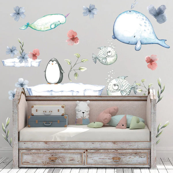 Wandtattoo Wal Kinderzimmer – XXL Set mit Pinguin, Fischen & Eisschollen - Sunnywall - Individualität trifft Design