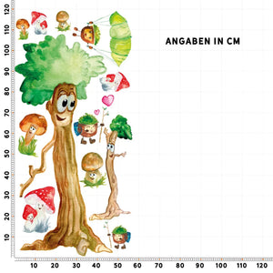 Wandtattoo Waldfreunde Kinderzimmer – XXL Set mit Baum, Pilzen & Kastanien-Abenteurern - Sunnywall - Individualität trifft Design