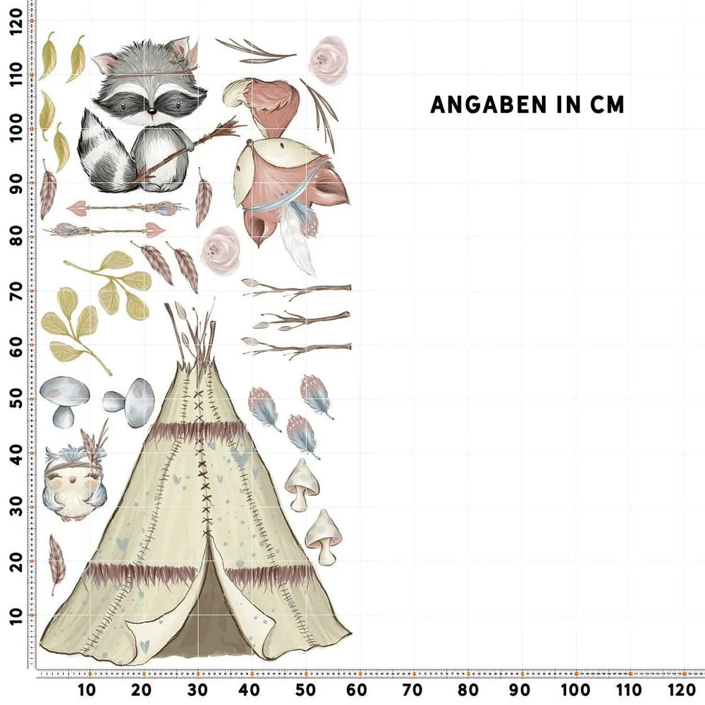 Wandtattoo Waldtiere Indianer – XXL Set mit Fuchs, Eule & Waschbär fürs Kinderzimmer - Sunnywall - Individualität trifft Design