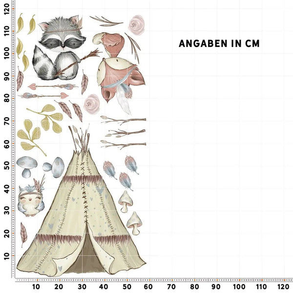 Wandtattoo Waldtiere Indianer – XXL Set mit Fuchs, Eule & Waschbär fürs Kinderzimmer - Sunnywall - Individualität trifft Design