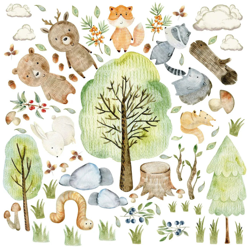Wandtattoo Waldtiere Woodland XXL Set - Kinderzimmer Aufkleber bunt Wanddeko - Sunnywall - Individualität trifft Design