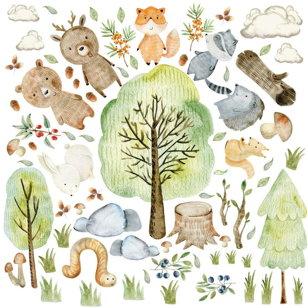 Wandtattoo Waldtiere Woodland XXL Set - Kinderzimmer Aufkleber bunt Wanddeko - Sunnywall - Individualität trifft Design