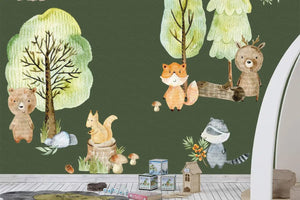 Wandtattoo Waldtiere Woodland XXL Set - Kinderzimmer Aufkleber bunt Wanddeko - Sunnywall - Individualität trifft Design