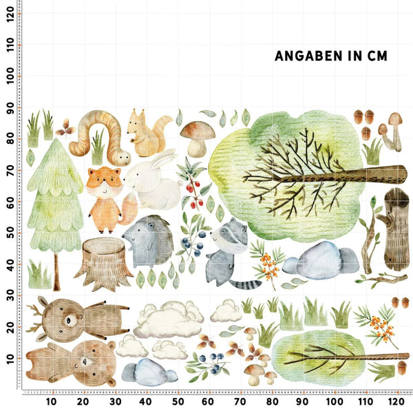 Wandtattoo Waldtiere Woodland XXL Set - Kinderzimmer Aufkleber bunt Wanddeko - Sunnywall - Individualität trifft Design