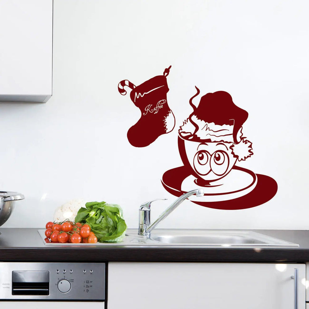 Wandtattoo Weihnachten Tasse – Süßes Wintermotiv mit Weihnachtsmütze - Sunnywall - Individualität trifft Design