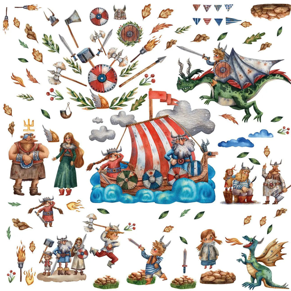 Wandtattoo Wikingerzimmer XXL Set | Kinderzimmer Aufkleber bunt Wanddeko - Sunnywall - Individualität trifft Design