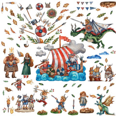 Wandtattoo Wikingerzimmer XXL Set | Kinderzimmer Aufkleber bunt Wanddeko - Sunnywall - Individualität trifft Design