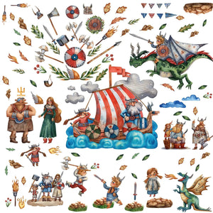 Wandtattoo Wikingerzimmer XXL Set | Kinderzimmer Aufkleber bunt Wanddeko - Sunnywall - Individualität trifft Design