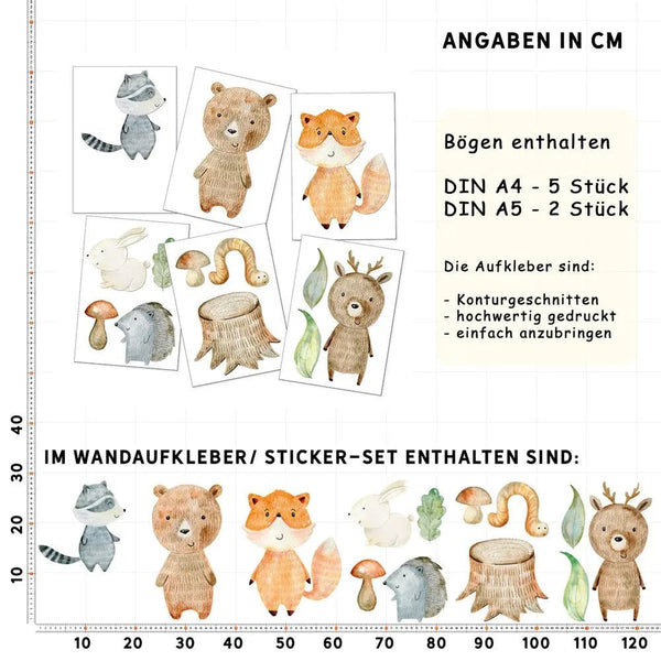 Wandtattoo Woodland Tiere Kinderzimmer – Waldtiere Aufkleber Set für Babyzimmer & Spielzimmer - Sunnywall - Individualität trifft Design