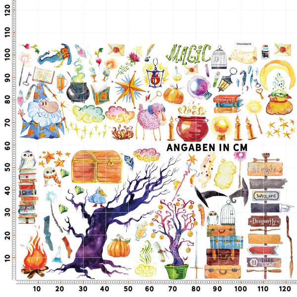 Wandtattoo Zauberer Kinderzimmer – Buntes Hexen- und Zauber-Set zum Träumen & Dekorieren - Sunnywall - Individualität trifft Design