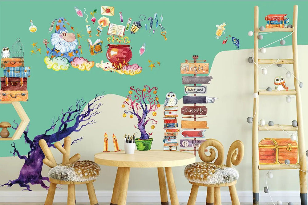 Wandtattoo Zauberer Kinderzimmer – Buntes Hexen- und Zauber-Set zum Träumen & Dekorieren - Sunnywall - Individualität trifft Design