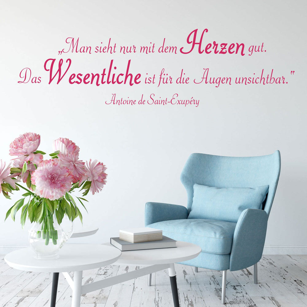 Wandtattoo Zitat Herzen – Man sieht nur mit dem Herzen gut - Antoine de Saint-Exupéry - Sunnywall - Individualität trifft Design