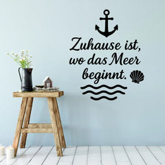 Wandtattoo Zuhause Meer - Zuhause ist wo das Meer beginnt – Maritimer Wandsticker mit Anker, Wellen & Muschel - Sunnywall - Individualität trifft Design