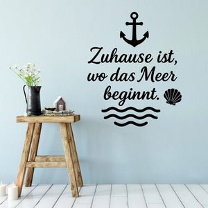 Wandtattoo Zuhause Meer - Zuhause ist wo das Meer beginnt – Maritimer Wandsticker mit Anker, Wellen & Muschel - Sunnywall - Individualität trifft Design