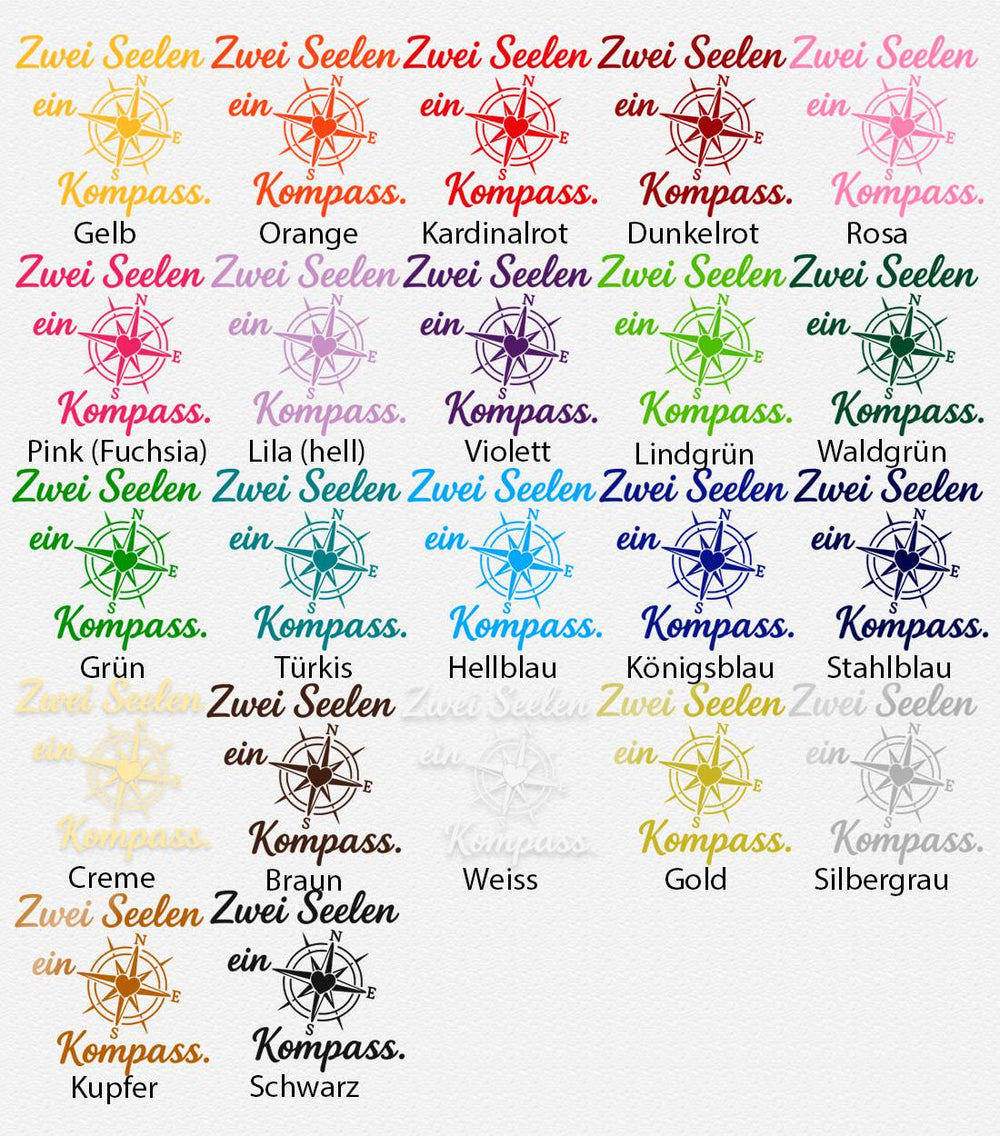 Wandtattoo Zwei Seelen Kompass – Zwei Seelen ein Kompass – Romantischer Wandsticker mit Herz & Windrose für Schlafzimmer & Wohnzimmer - Sunnywall - Individualität trifft Design