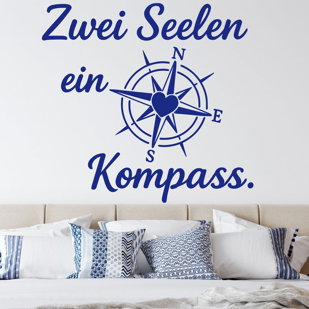 Wandtattoo Zwei Seelen Kompass – Zwei Seelen ein Kompass – Romantischer Wandsticker mit Herz & Windrose für Schlafzimmer & Wohnzimmer - Sunnywall - Individualität trifft Design