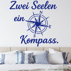 Wandtattoo Zwei Seelen Kompass – Zwei Seelen ein Kompass – Romantischer Wandsticker mit Herz & Windrose für Schlafzimmer & Wohnzimmer - Sunnywall - Individualität trifft Design