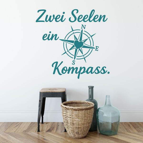 Wandtattoo Zwei Seelen Kompass – Zwei Seelen ein Kompass – Romantischer Wandsticker mit Herz & Windrose für Schlafzimmer & Wohnzimmer - Sunnywall - Individualität trifft Design