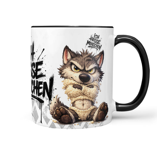 Wolf Tasse „Ich hasse Menschen“ – Lustige Kaffeetasse - Sunnywall - Individualität trifft Design