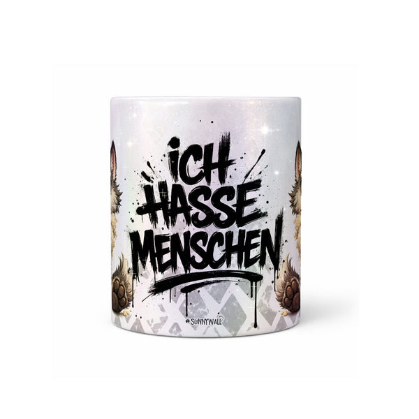 Wolf Tasse „Ich hasse Menschen“ – Lustige Kaffeetasse - Sunnywall - Individualität trifft Design