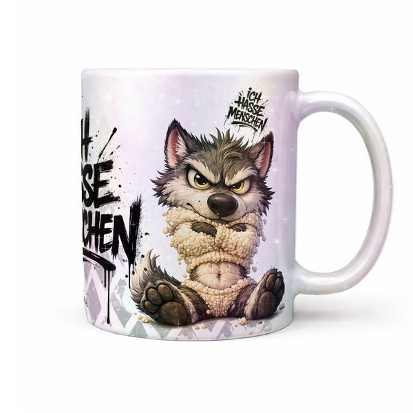 Wolf Tasse „Ich hasse Menschen“ – Lustige Kaffeetasse - Sunnywall - Individualität trifft Design